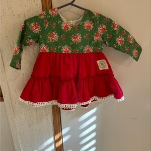 Floral Green and Red Kids Casual Dress